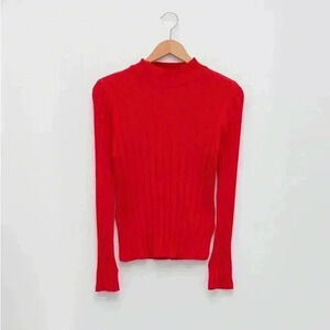 LC Waikiki Mock Neck Red Long Sleeve Sweater with Shoulder Button Detail